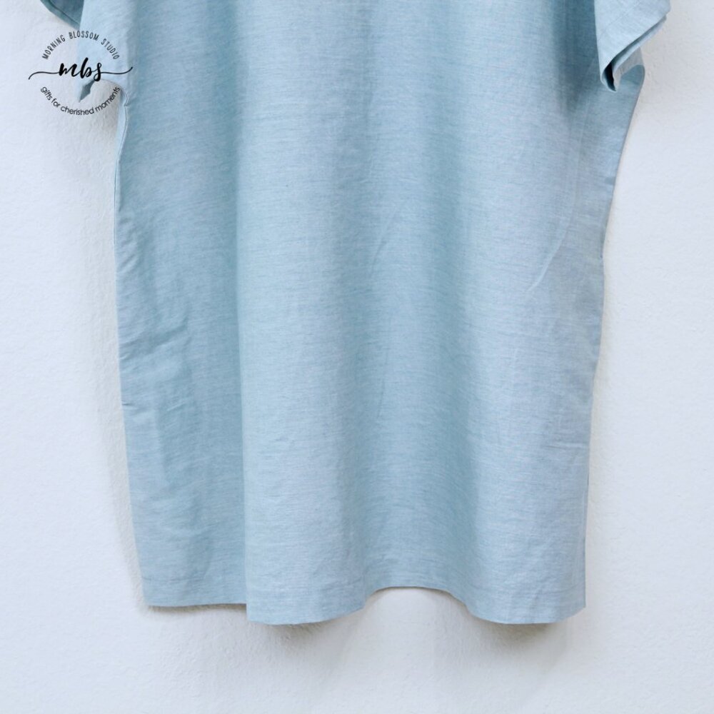 BLQ Square Neck Short Sleeve Hidden Pockets Cotton Mini Dress Blue Women Plus 1‎ - Picture 4 of 9